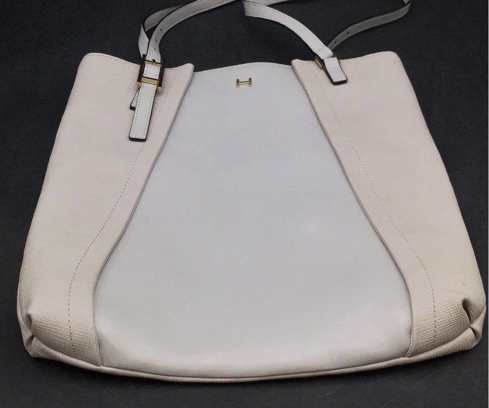 H by Halston Gray Textured Tote Shoulder Bag Gold Tone Hardware