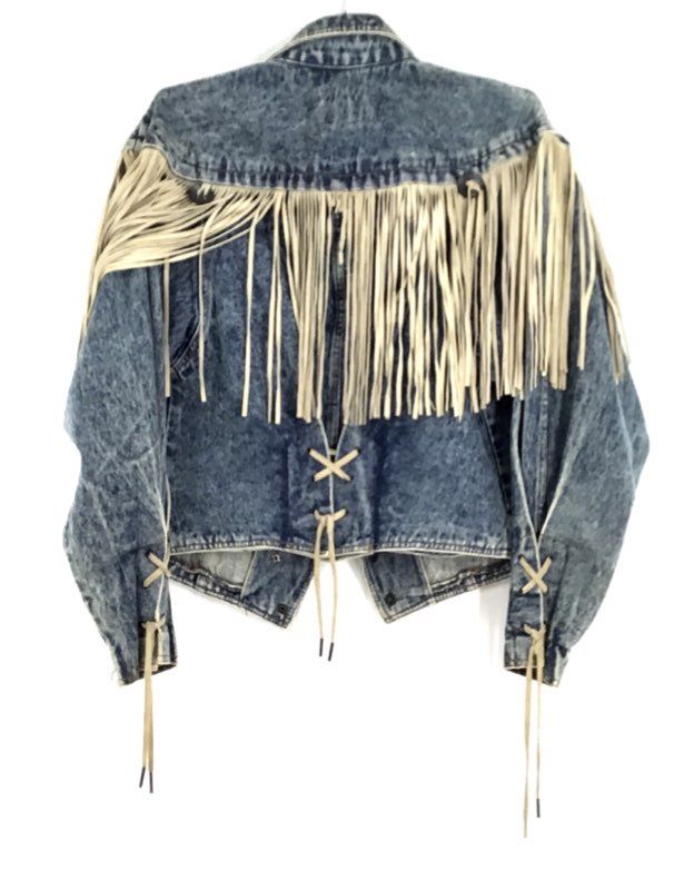 Learsi Women&#39;s Blue Fringe Denim Trucker Jacket - Size M