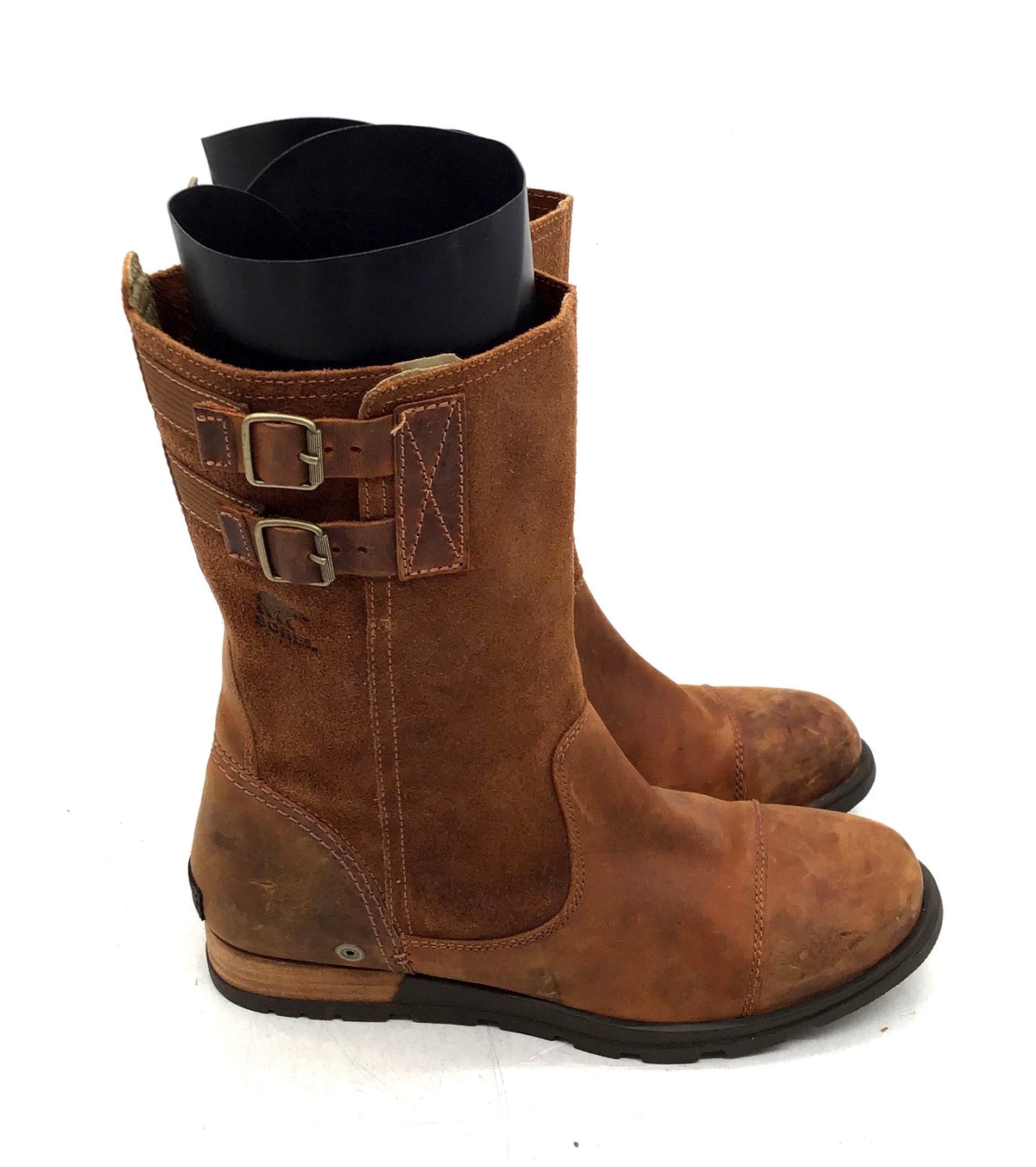 Sorel Major Moto Tobacco Brown Leather Suede Mid-Calf Boots Women's Size 9.5