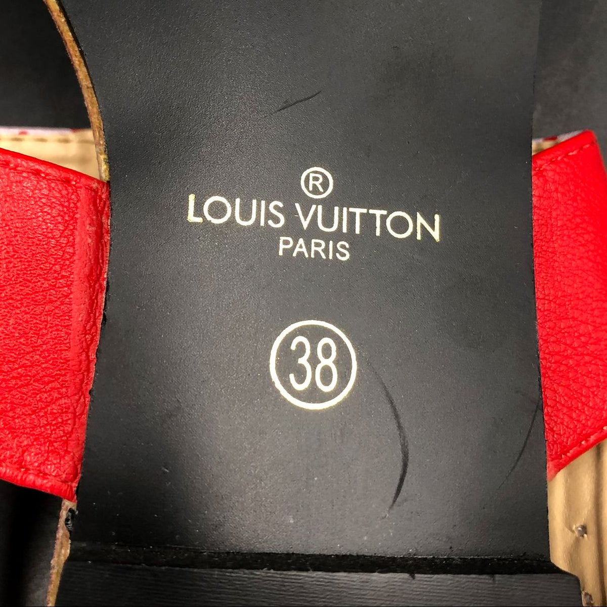 Louis Vuitton Inspired Women's Brown/Red/Pink Monogram Print Sandals - Size 38