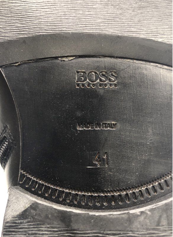Hugo Boss Black Leather Tweed Double Buckle Combat Boots Made in Italy Sz 41