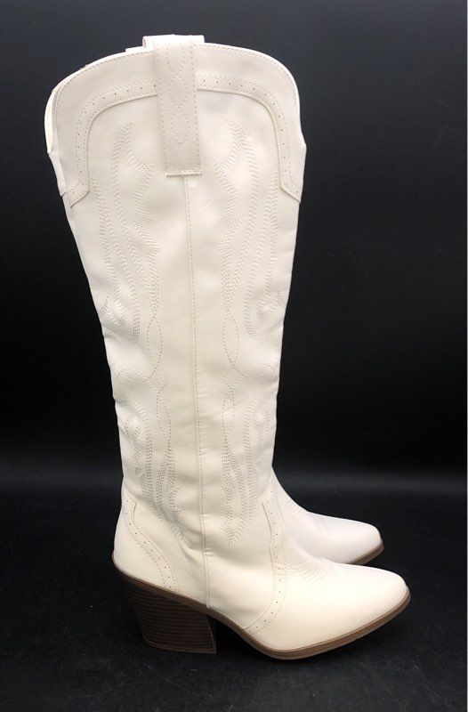 Sugar Kammy White Faux Leather Knee High Western Cowboy Boots Womens Size 9