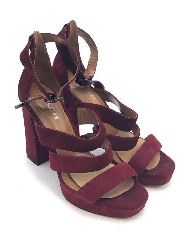 Coach Womens Burgundy Suede Strappy Platform Heel Sandals Size 8.5