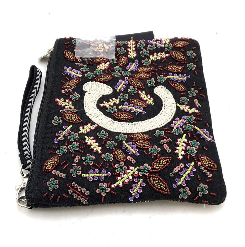 America & Beyond Black Beaded Initial C Wristlet Clutch Bag Coin Purse NWT Lot