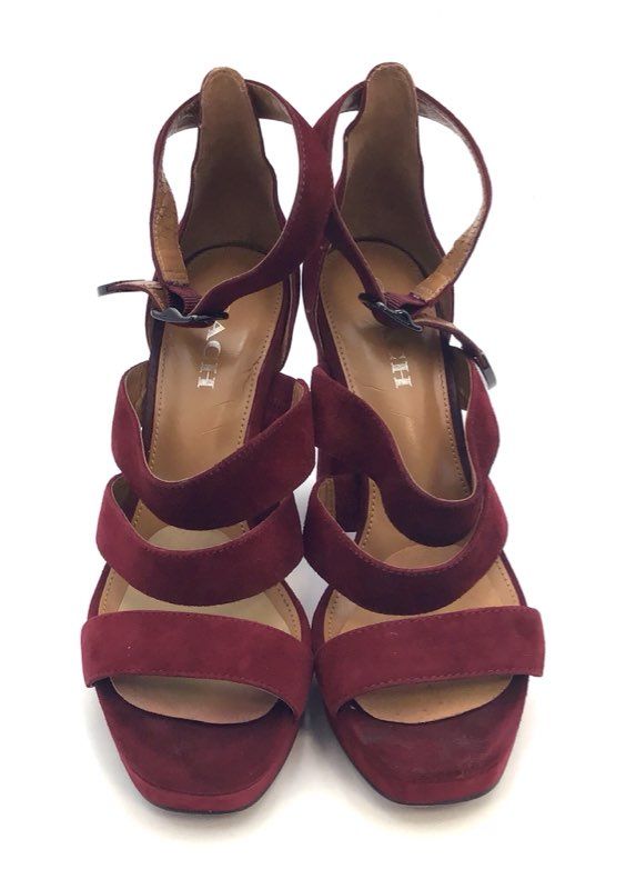 Coach Womens Burgundy Suede Strappy Platform Heel Sandals Size 8.5