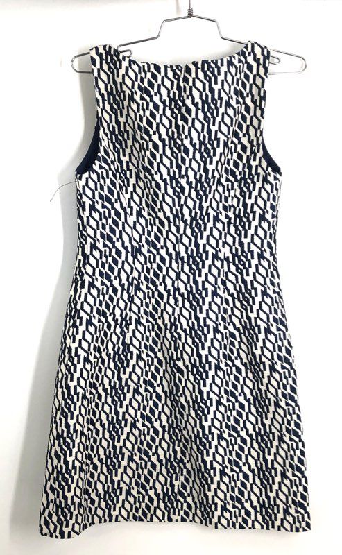 Moulinette Soeurs Women's Navy White Geometric Beaded Neckline Dress Sz 2