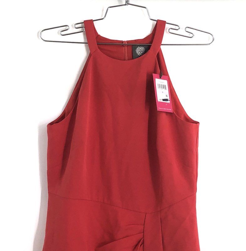 Vince Camuto Women's Red Draped Front Halter Neck Sleeveless Dress Size 6 NWT