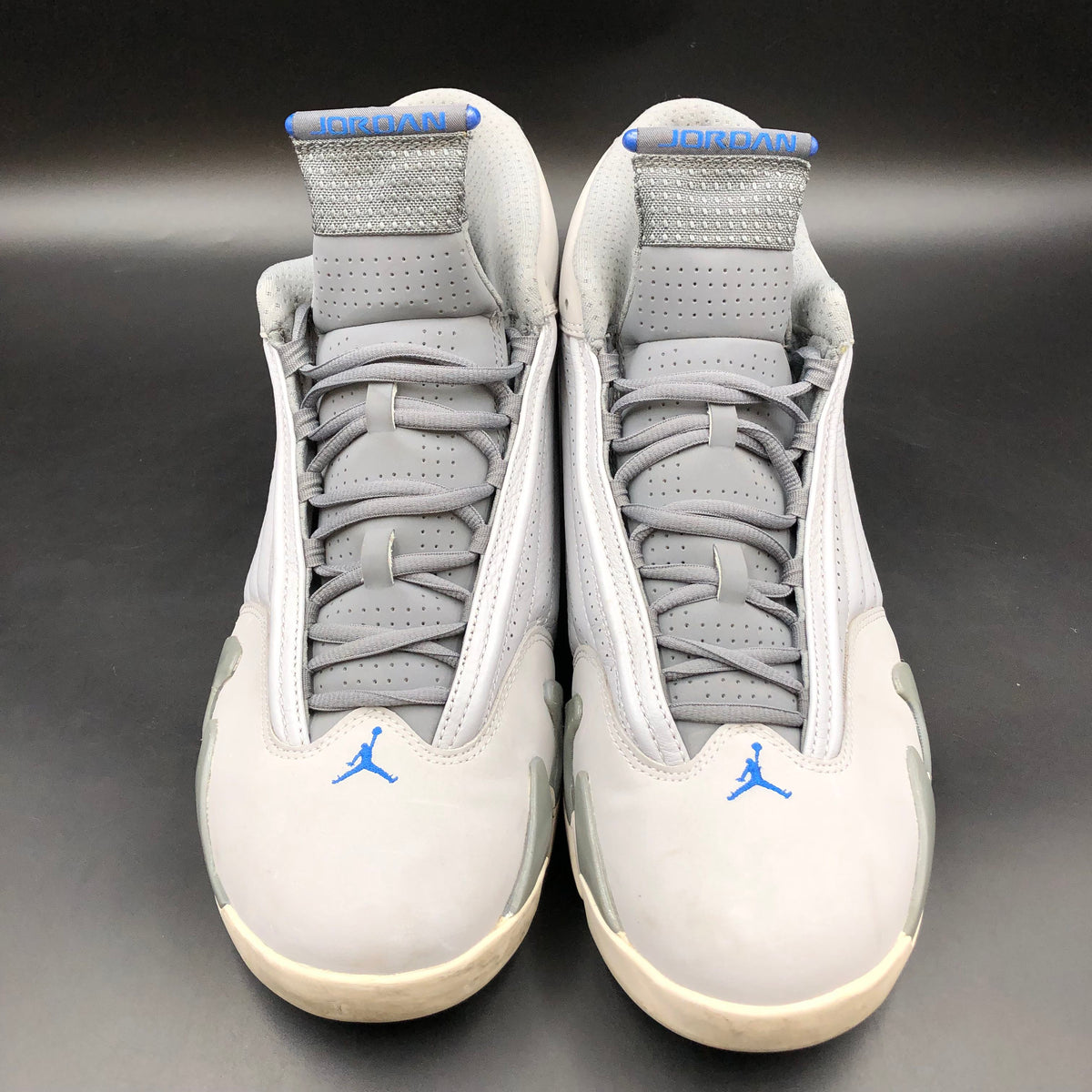 Nike Air Jordan 14 Retro Wolf Grey Sport Blue Sneakers Size 14 COA