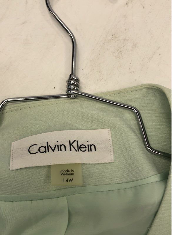 Calvin Klein Women's Mint Green Collarless Zip Front Blazer Jacket NWT Size 14W