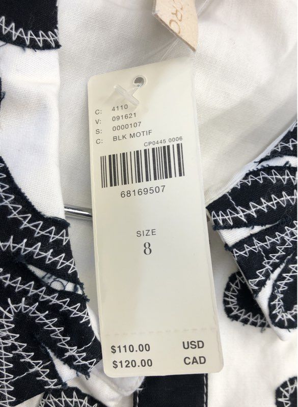 NWT Pilcro Women's White Black Cropped Blouse - Size 8