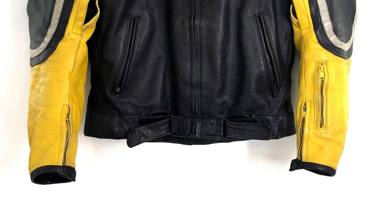 HJC Men's Cirotech Leather Motorcycle Jacket Yellow Black Padded Vintage Y2K 48