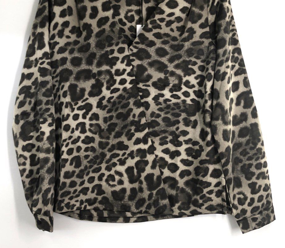 Three Eighty Two Women's Leopard Print V-Neck Surplice Blouse Tan Black NWT Sz S