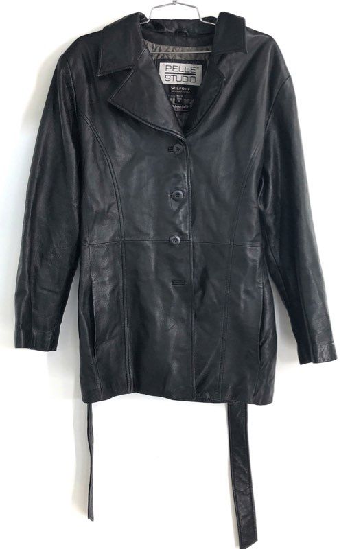 Vintage Y2K Pelle Studio Women's Black Leather Belted Thinsulate Jacket Sz XL