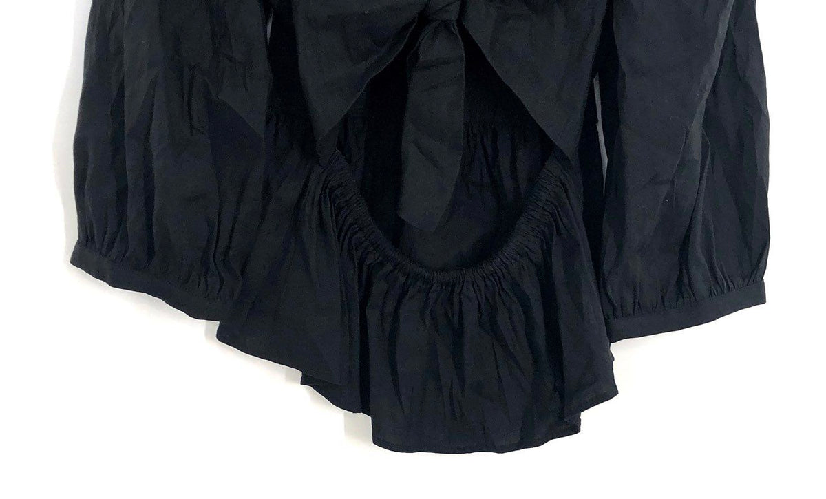 Fifteen Twenty Women's Black Linen Blend Tie Back Top Puff Sleeve Open Back XS