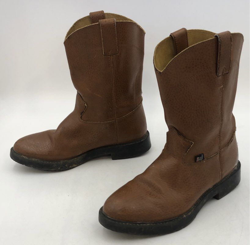 Justin 4760 Tan Brown Leather Wellington Pull On Work Boots Men's Size 8.5D