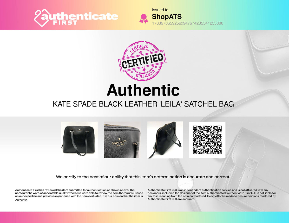 Kate Spade Black Leather 'Leila' Satchel Bag (+COA)