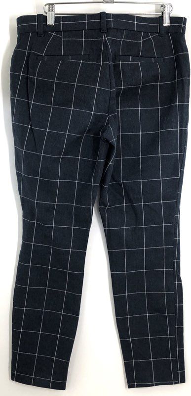 Gap Women's Signature Skinny Ankle Pants Blue White Grid Windowpane Check Sz 8