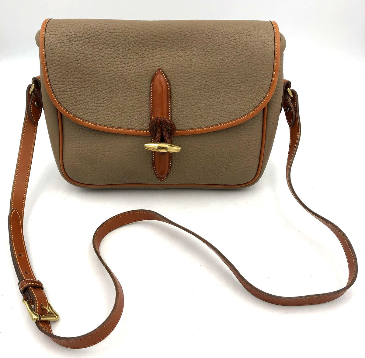 Vintage Authentic Dooney &amp; Bourke Women&#39;s Tan Leather Crossbody Bag-COA Included