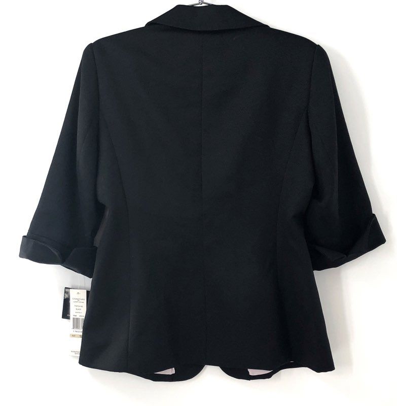 Signature by Larry Levine Women's Black 3/4 Sleeve Cuffed Blazer Jacket NWT 12P