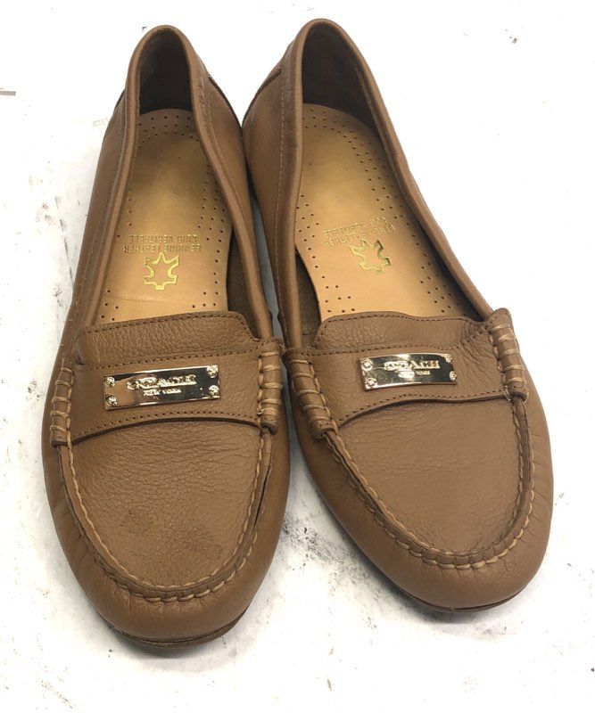 Coach Fredrica Tan Pebbled Leather Driving Loafers Women's Size 8.5B