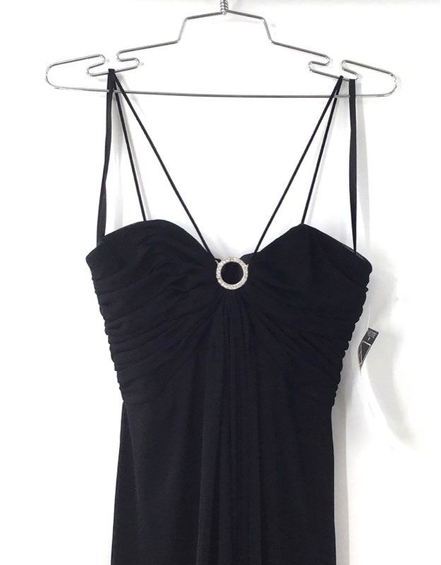 Vintage Alex Evenings Women's Black Ruched Rhinestone Buckle Dress Petite Sz 6P
