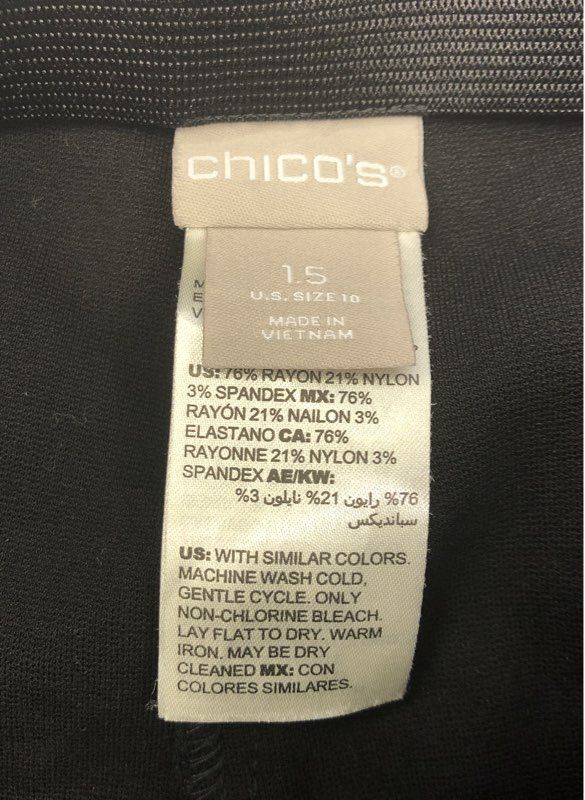 Chico's Women's Black Rayon Nylon Blend Pull On Stretch Tapered Pants Sz 1.5 10