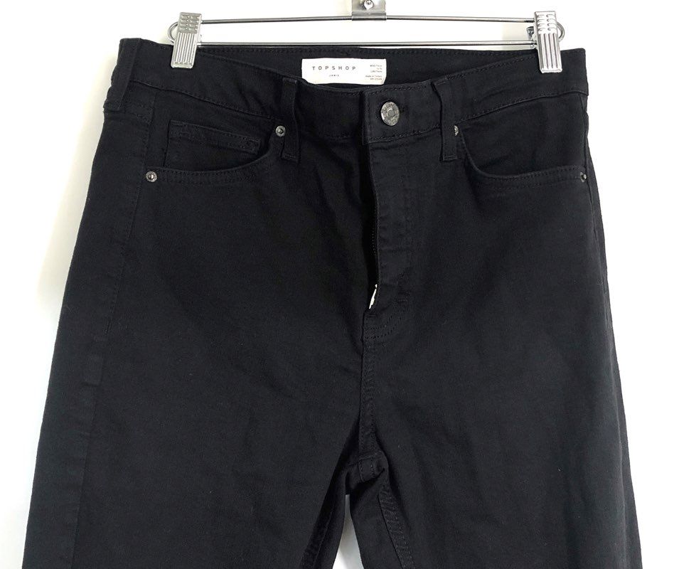 Topshop Women's Jamie High Rise Skinny Jeans Black Ripped Knee Size W30 L30