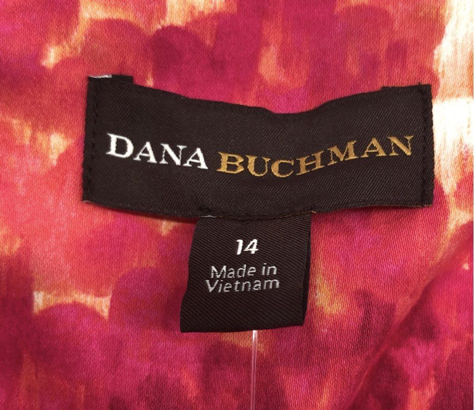 Dana Buchman Women's Pink Hibiscus Floral Sleeveless Cotton Dress NWT Size 14