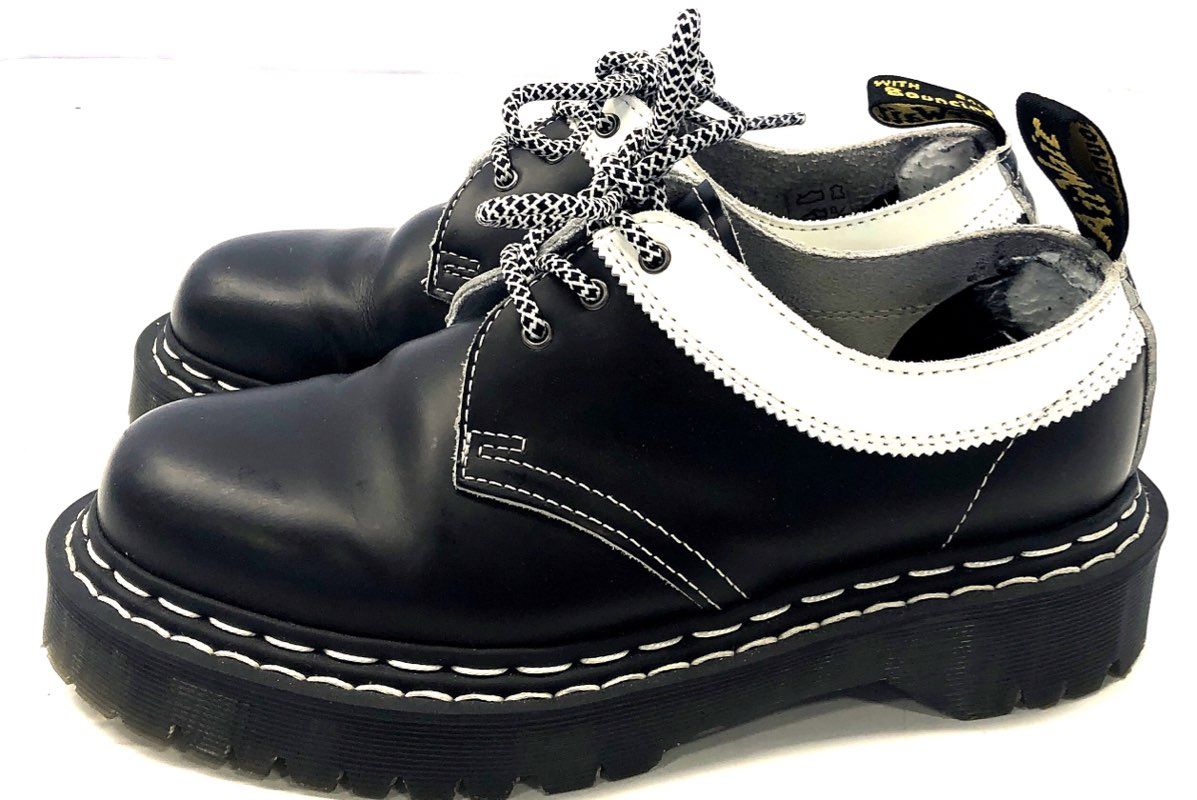 Vintage Dr. Martens Black White Leather Platform Chunky Derby Shoes