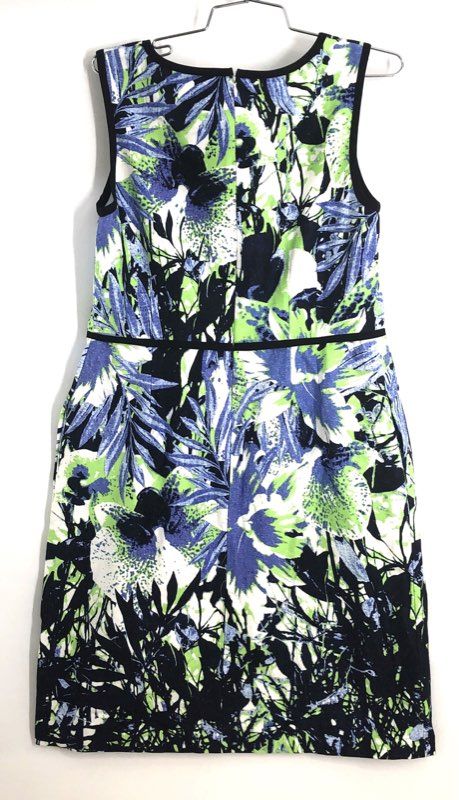 Nine West Women's Sleeveless V-Neck Sheath Dress Multicolor Floral Tropical Sz 8