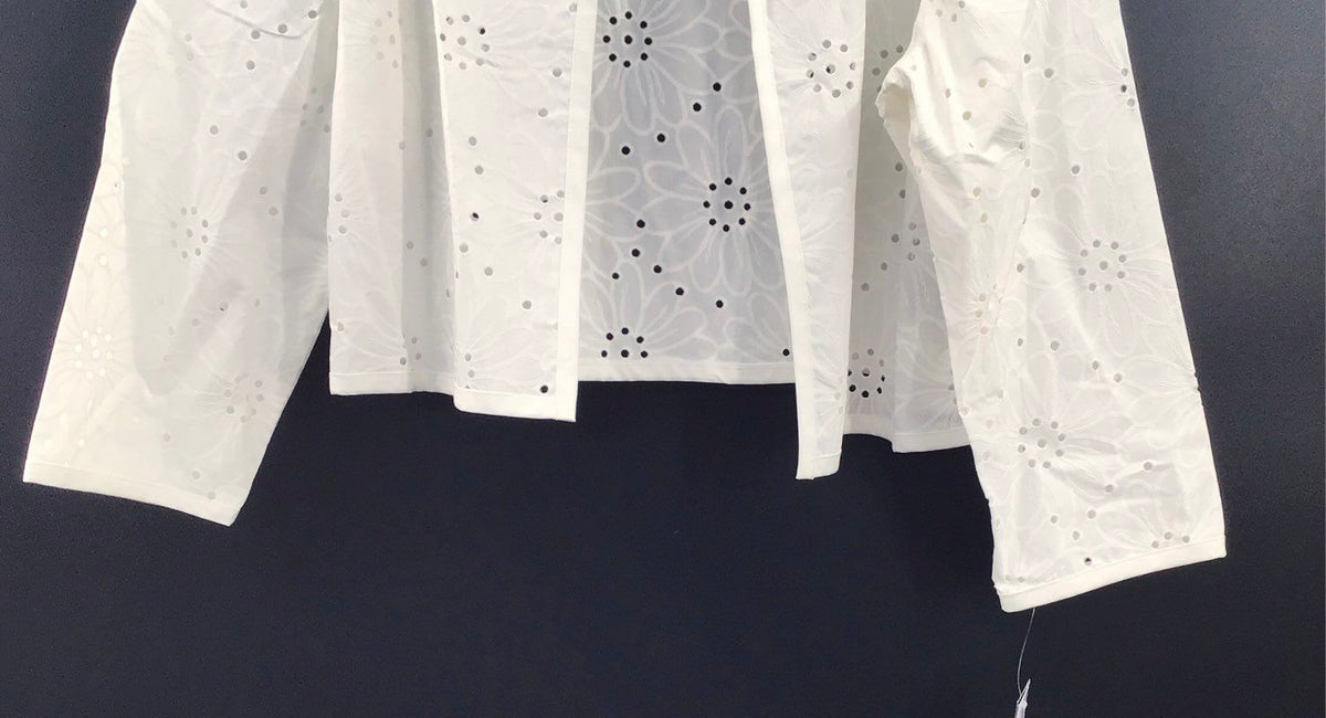 Perceptions Women's White Cotton Floral Eyelet Open Front Blazer NWT Sz M