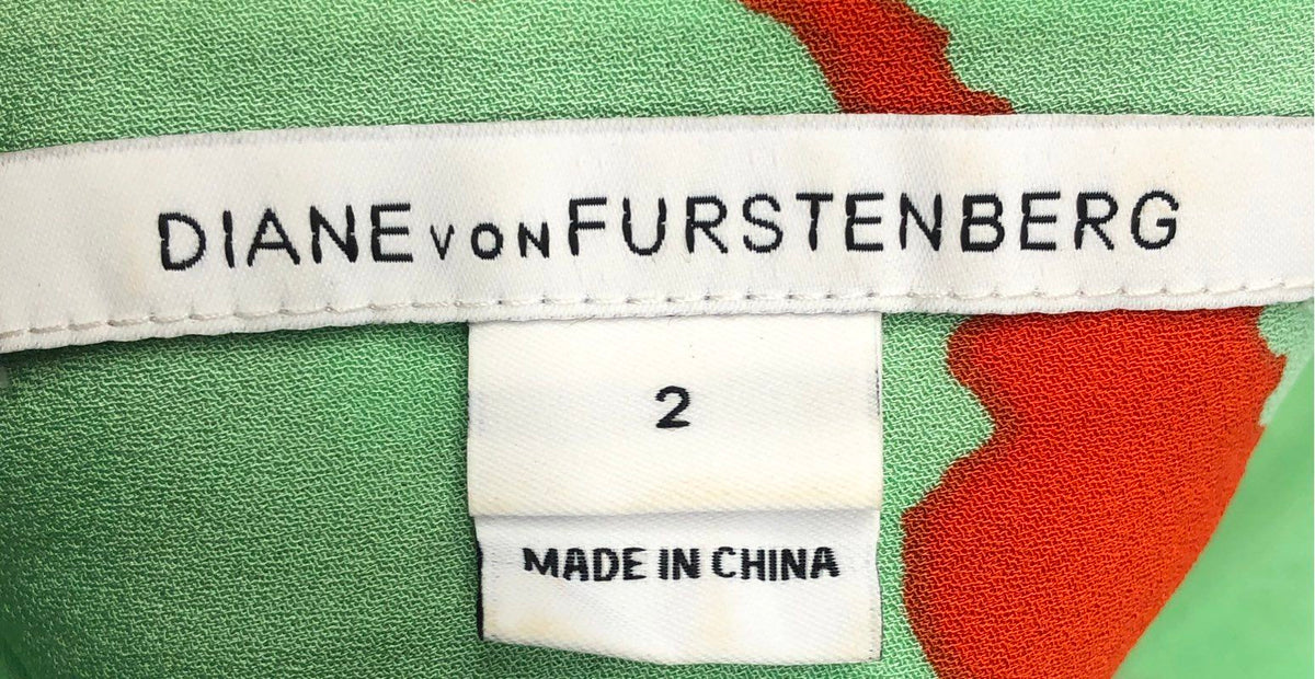 Diane von Furstenberg Women's Green Red Abstract Print Silk Wrap Dress Size 2