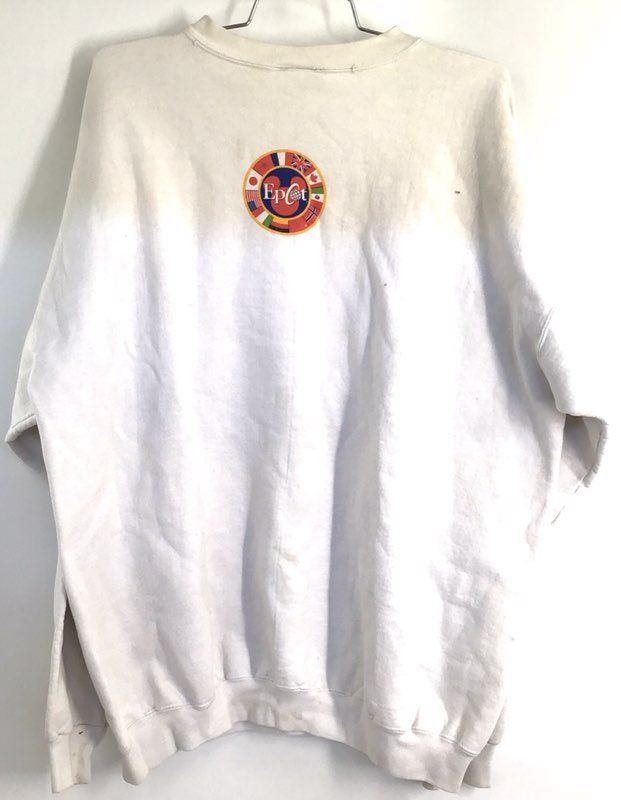 Vintage 90s Disney Epcot World Showcase Mickey Flag White Sweatshirt Sz XL