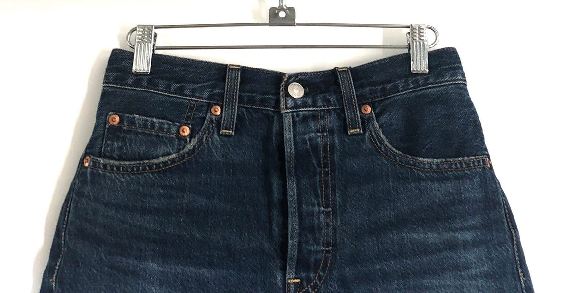 Levi's Women's Ribcage Shorts Dark Wash Blue High Rise Cutoff Denim NWT Sz 27