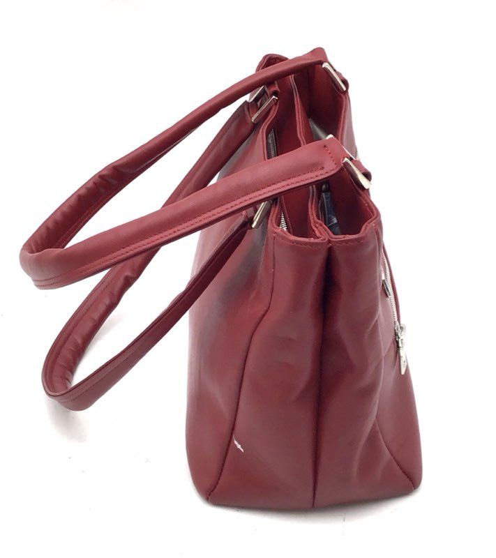SAS Red Leather Triple Compartment Tote Shoulder Bag Silver Hardware Made in USA