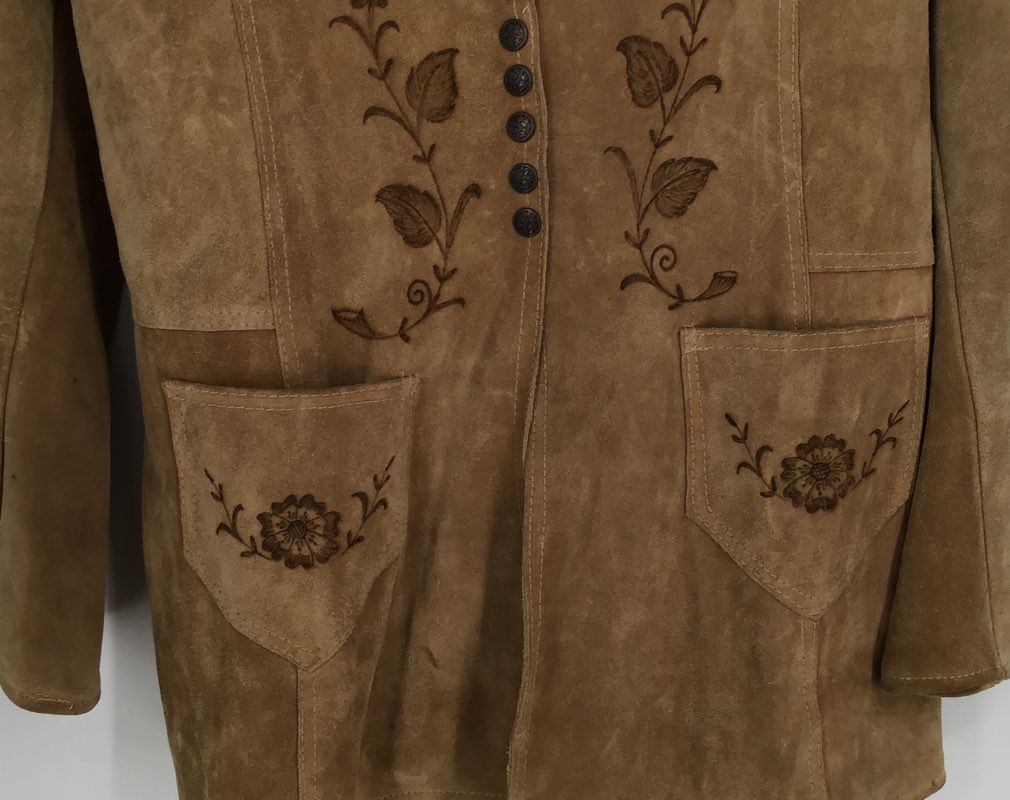 Women&#39;s Brown Floral Single-Breasted Jacket - Size 38D