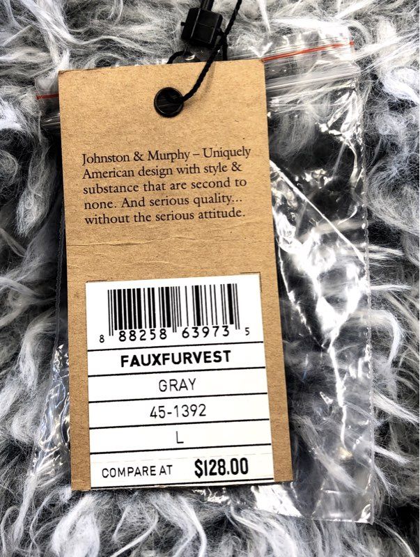 Johnston & Murphy Women's Gray Faux Fur Shaggy Vest Open Front NWT Size L
