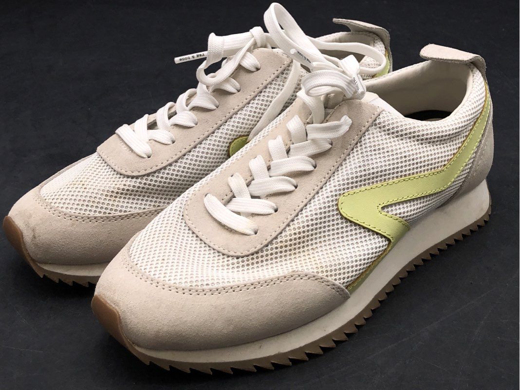 Rag & Bone Retro Runner Off-White Suede Mesh Lime Green Sneakers Size 37.5