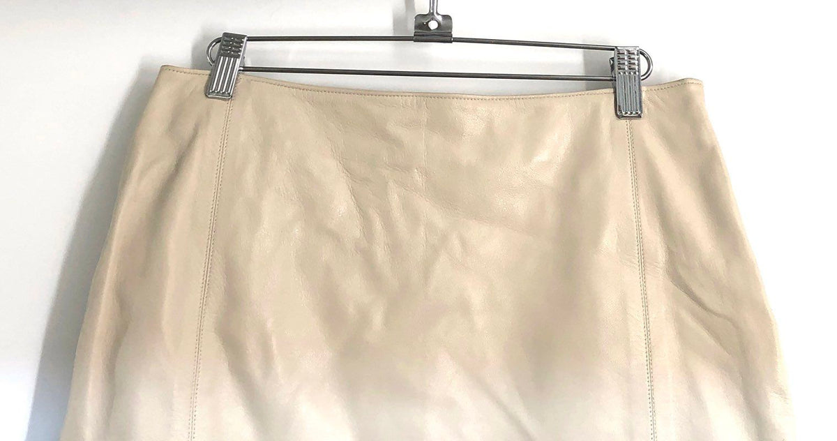 Fiona London Women's Vintage Y2K Cream Leather Pencil Mini Skirt Lined Sz 8