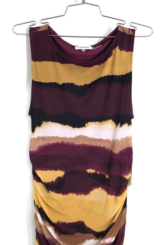 Calvin Klein Women's Abstract Watercolor Ruched Side Sheath Dress NWT Sz M