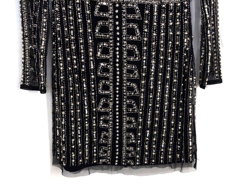 Gianni Bini Women's Dani Pearl Dress Black Beaded Sequin Mini Sz 4 NWT