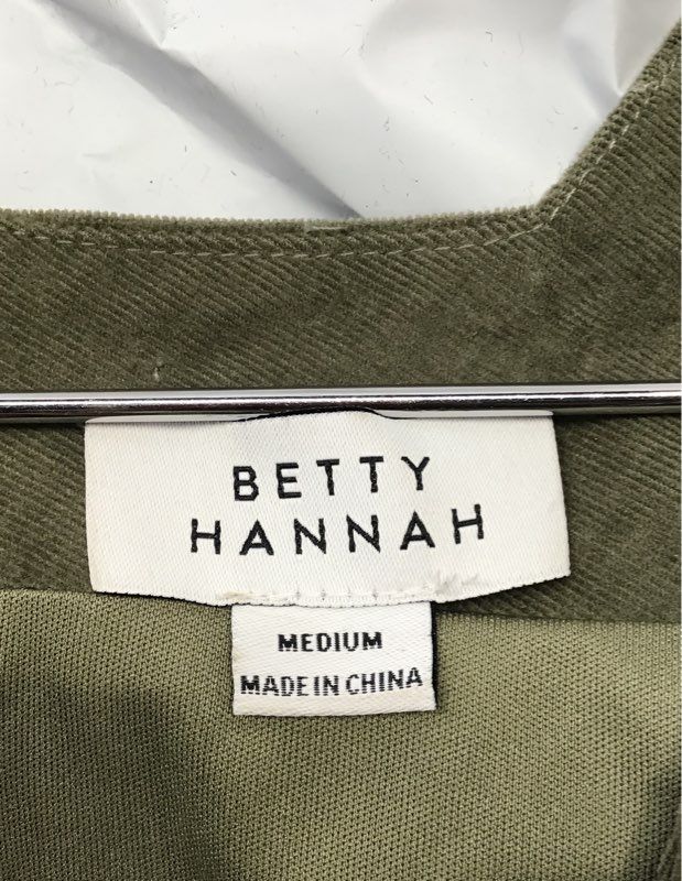 Betty Hannah Women's Olive Green Fine Corduroy Square Neck Belted Dress Size M