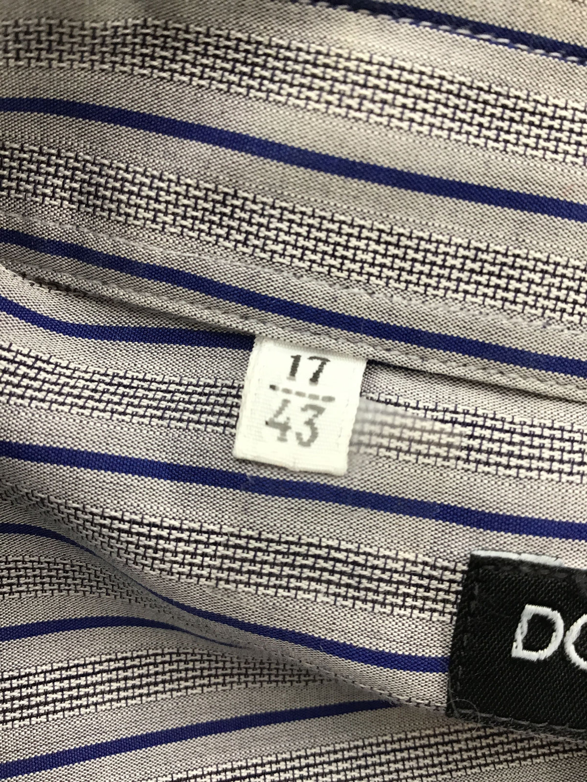 Dolce & Gabbana Men's Navy Blue\Grey Striped Dress Shirt-Size: 17 (+COA)