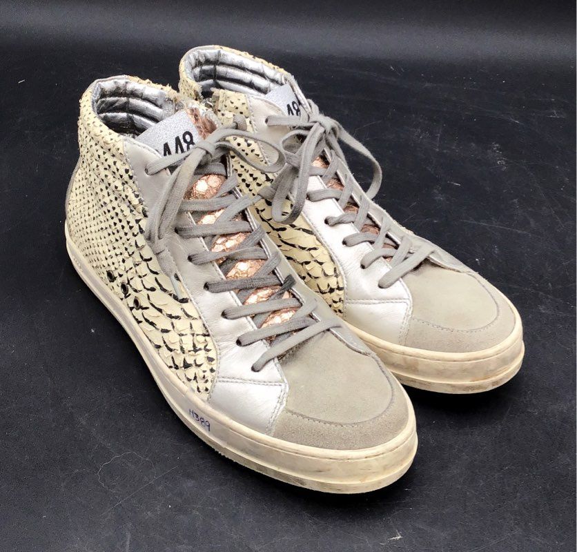 P448 Skate High Top Sneaker Size EU 40 Snakeskin Embossed Leather Side Zip