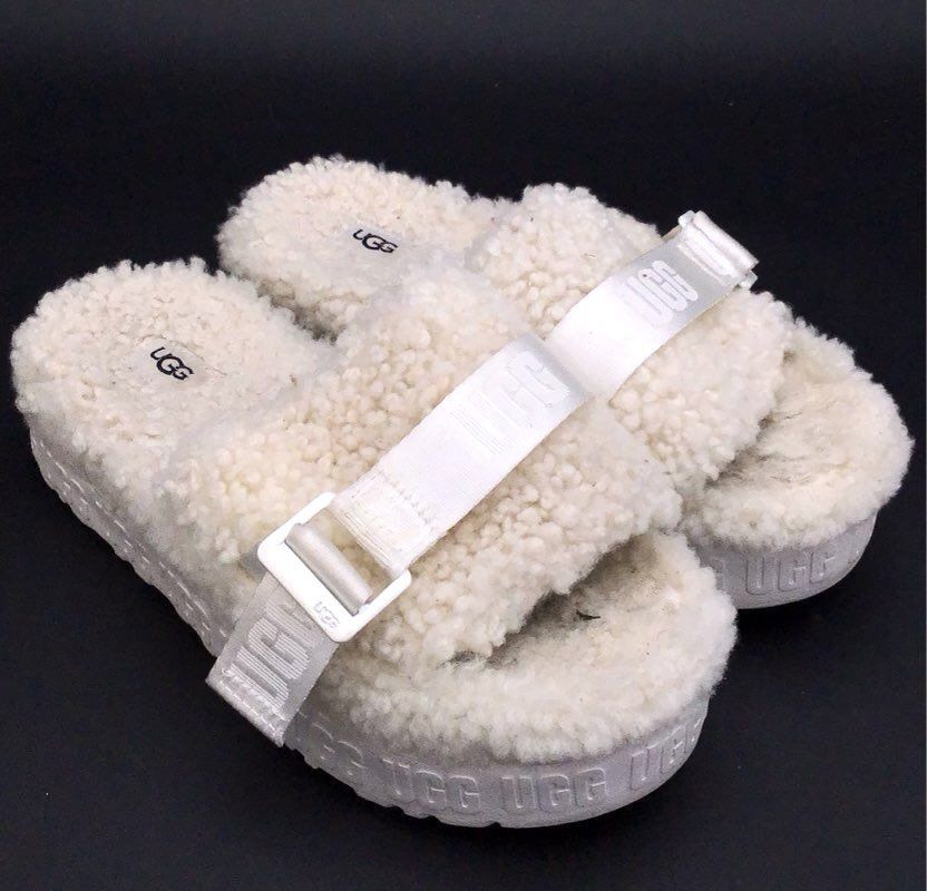 UGG Women&#39;s Fluffita 111347 White Open Toe Slip-On Slide Slippers - Size 8