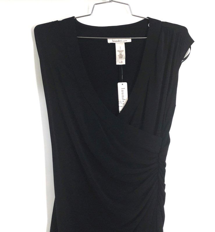 Laundry by Design Women's Black V-Neck Cap Sleeve Ruched Wrap Front Dress 4 NWT