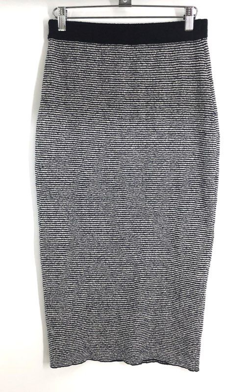 Zara Women's Black White Striped Textured Knit Midi Pencil Skirt Size S