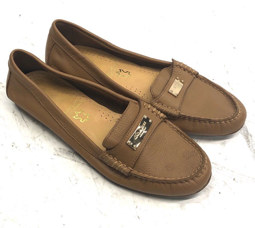 Coach Fredrica Tan Pebbled Leather Driving Loafers Women's Size 8.5B