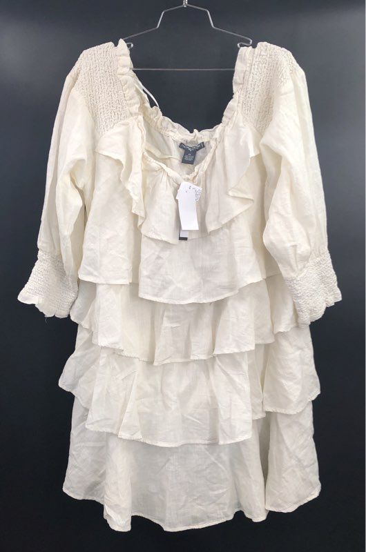Chelsea & Theodore Women's Off White Ruffle Tiered Smocked Cotton Dress Sz 2X
