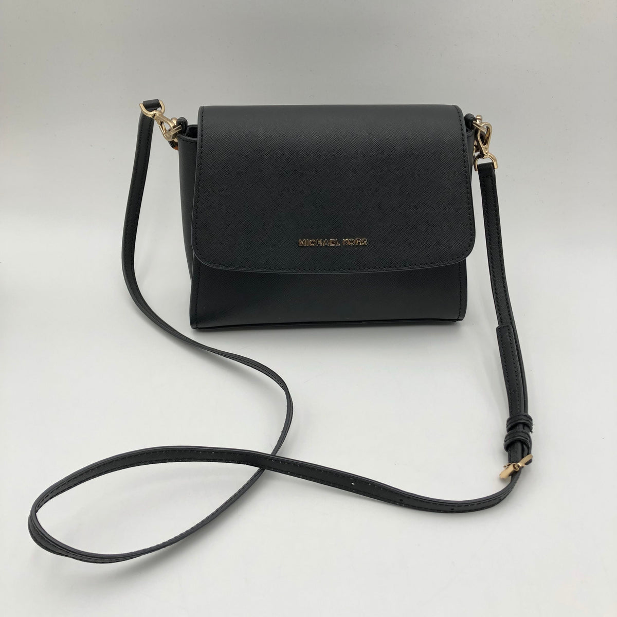 Michael Kors Black Lea Jet Set Crossbody Bag Gold Tortoise Hardware COA
